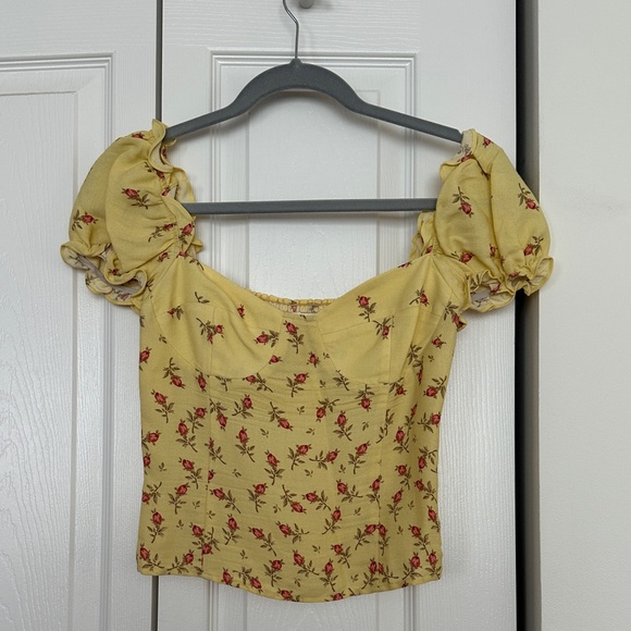 REFORMATION JEWEL TOP KENSINGTON SWEETHEART NECK YELLOW FLORAL SIZE 0 - Picture 2 of 9